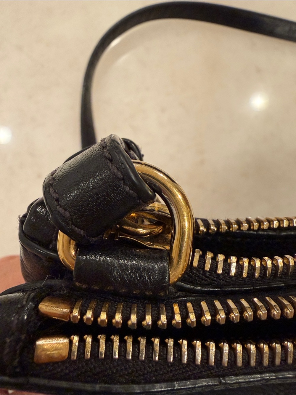 Authentic Prada Black Pebbled Leather Shoulder Bag with Gold Logo Accent - Picture 6 of 10